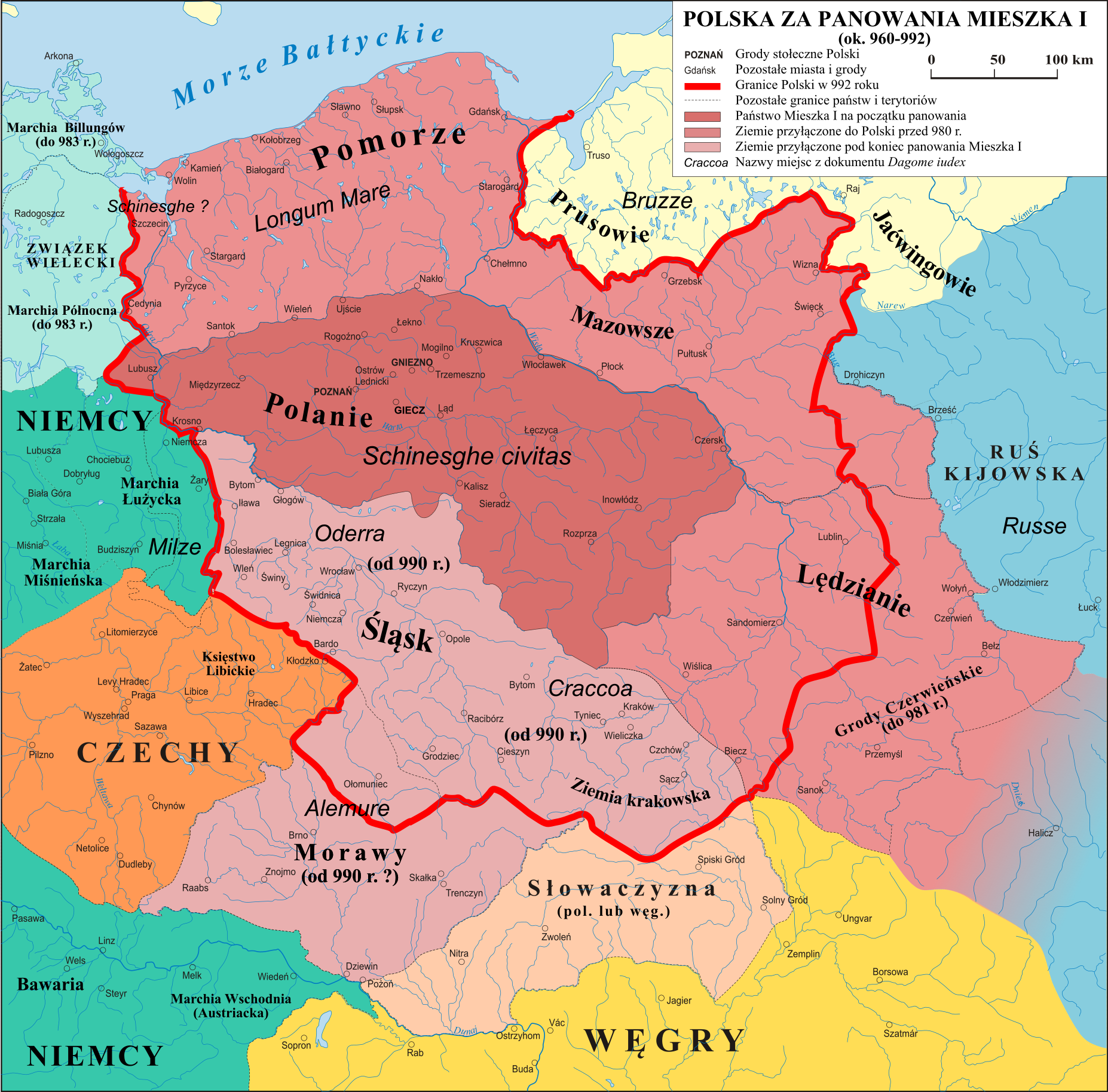 Mapa ziem polskich za panowania Mieszka I